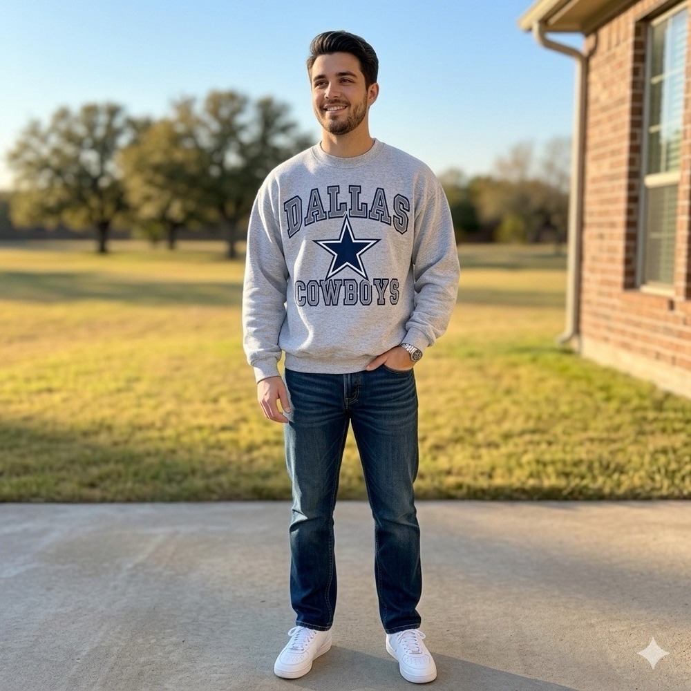 Vtg Logo 7 Sweatshirt L Gray Crewneck Dallas Cowboys NFL Graphic 90s‎